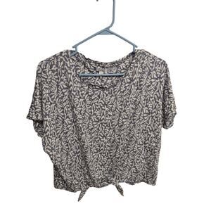 Chico's Linen Reef Tie Front Tee Large Coastal Grandma Lightweight‎ Casual